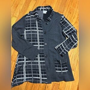 Parsley & Sage Cardigan Sweater Women’s Medium Black Gray Plaid Colorblock